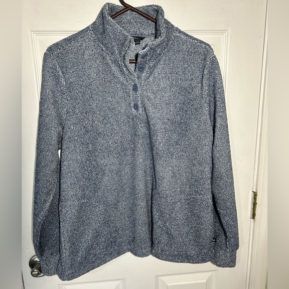 Eddie Bauer Tops - Eddie Bauer Women's 1/4 Button Soft Fleece   Pullover heathered blue size Large